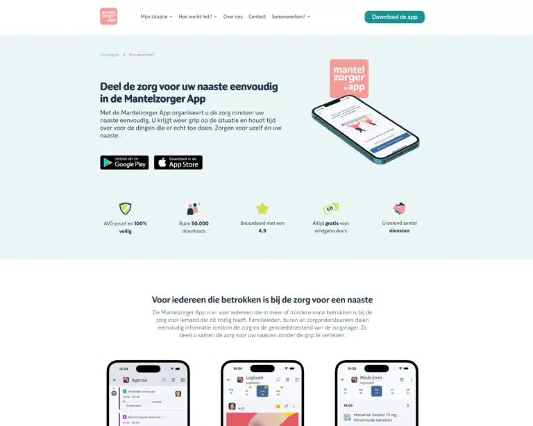 Websiteredesign voor Mantelzorger App